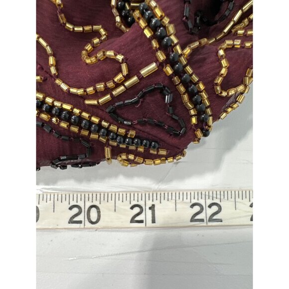 Stenay Fully Beaded Silk Blouse Size Large Brown Shoulder Pads Evening Top - Picture 6 of 6